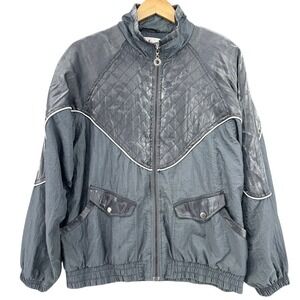 VTG Active Frontier Windbreaker Jacket 90s Gray Quilted Metallic SZ M Grannycore